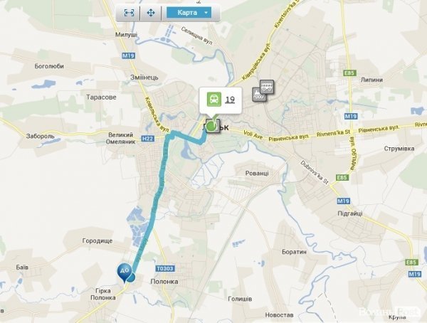 Схема руху маршрутки №19, сервіс easyway